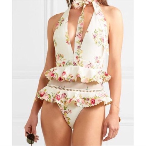 Zimmermann ruffle trim floral lace details swimsuit sz - Picture 4 of 17